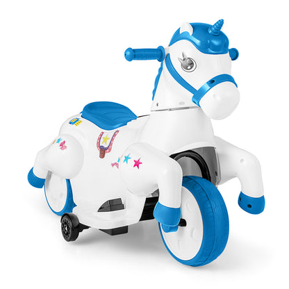 12V Unicorn Ride on Toy with Training Wheels and Horse Riding Mode-Pink - Navy