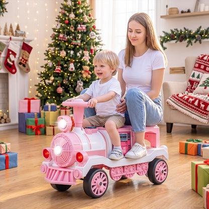 12V 2-Seater Ride on Toy with Train Whistle and Removable Chair-Pink