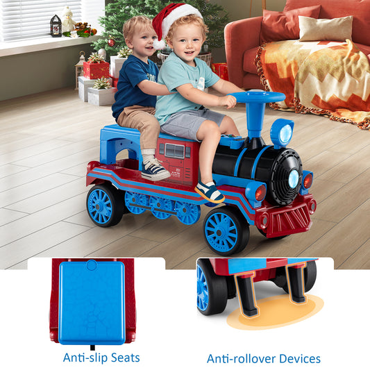 12V 2-Seater Ride on Toy with Train Whistle and Removable Chair
