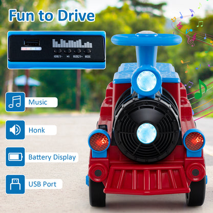 12V 2-Seater Ride on Toy with Train Whistle and Removable Chair