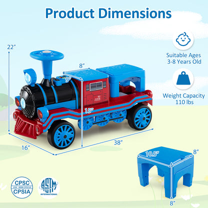 12V 2-Seater Ride on Toy with Train Whistle and Removable Chair