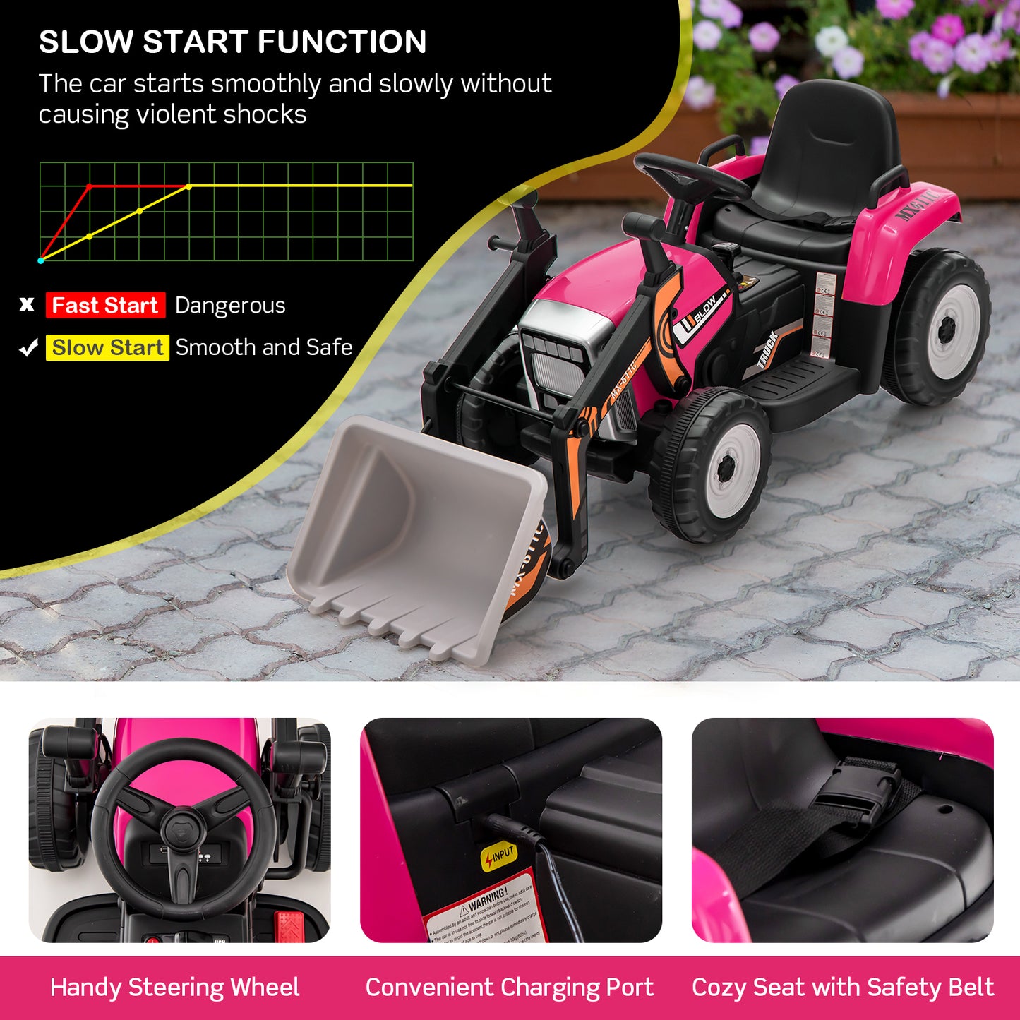 12V Battery Powered Kids Ride on Excavator with Adjustable Arm and Bucket