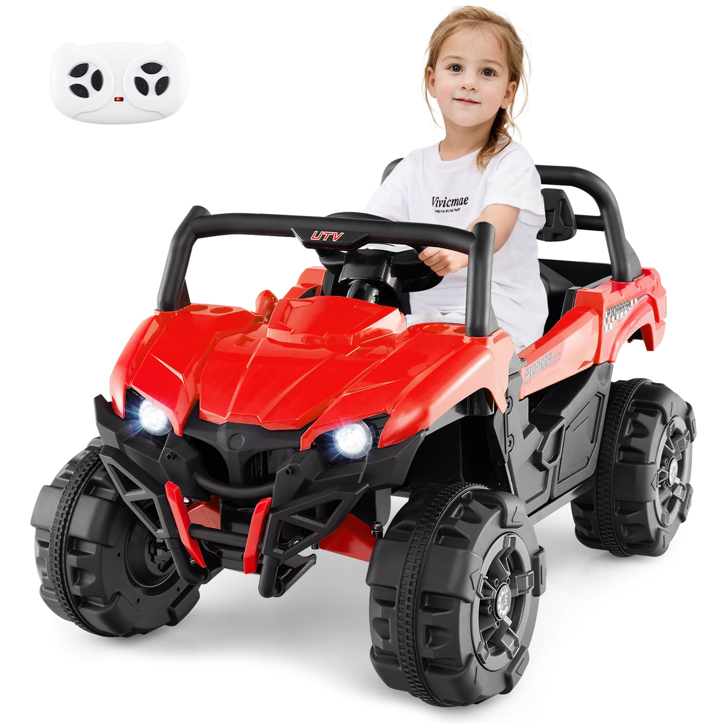 12V Battery Powered Electric Vehicle with Remote Control and 3 Speeds-Blue - Red