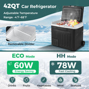 12V Car Refrigerator 42QT with Touch Panel and Removable Divider-L