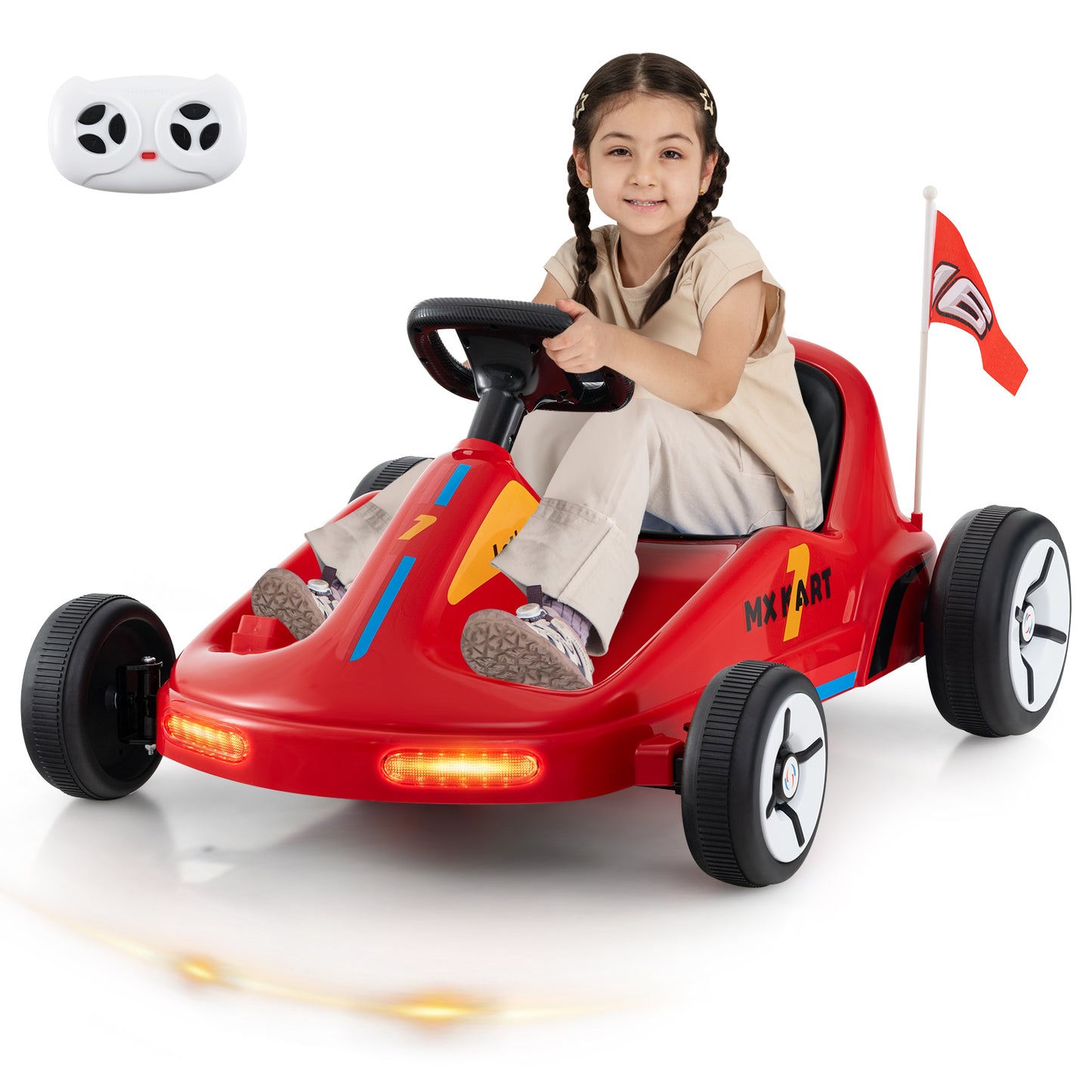 12V Electric Go Kart for Kids Race Toy with Remote Control and Music-Blue - Red