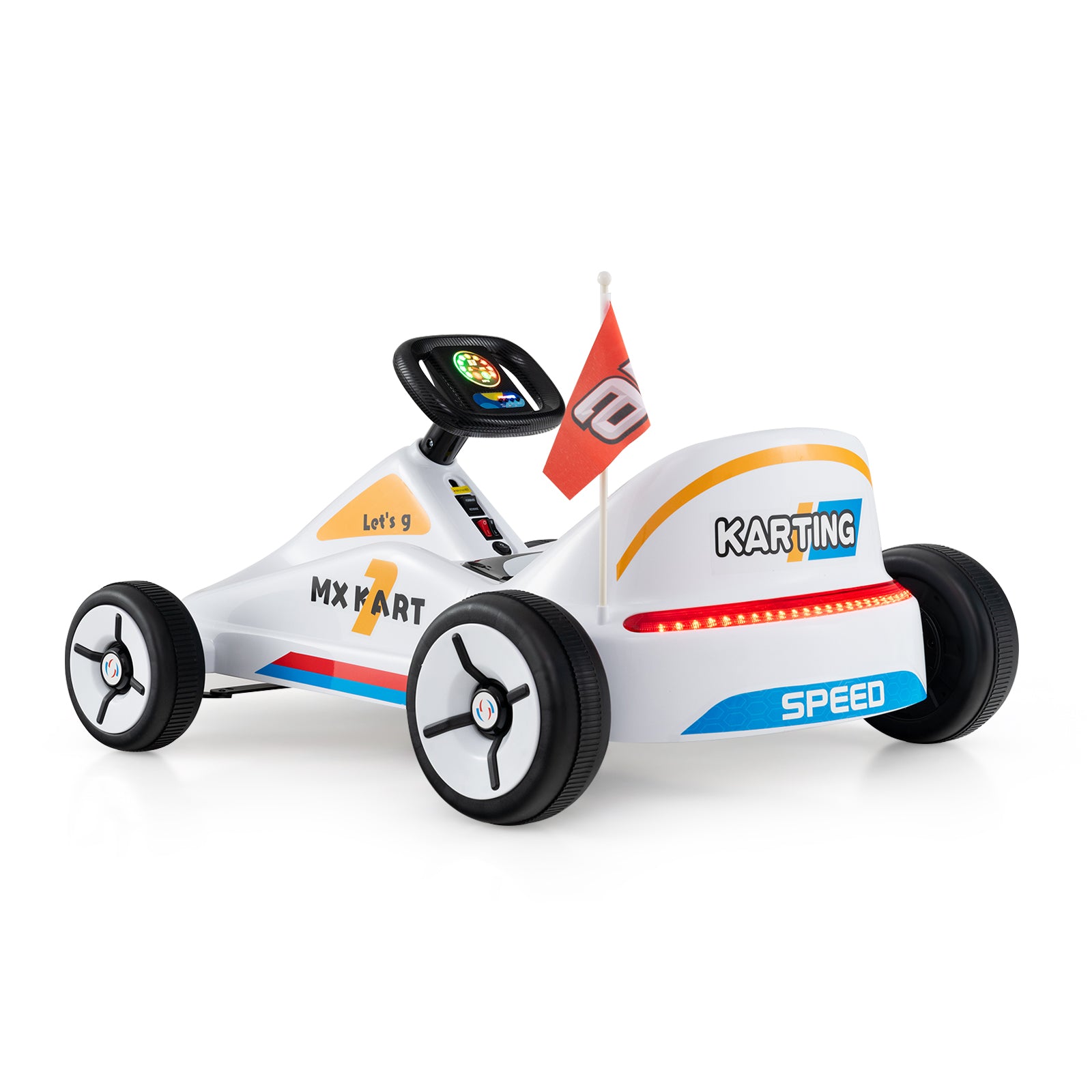 12V Electric Go Kart for Kids Race Toy with Remote Control and Music-Blue - White