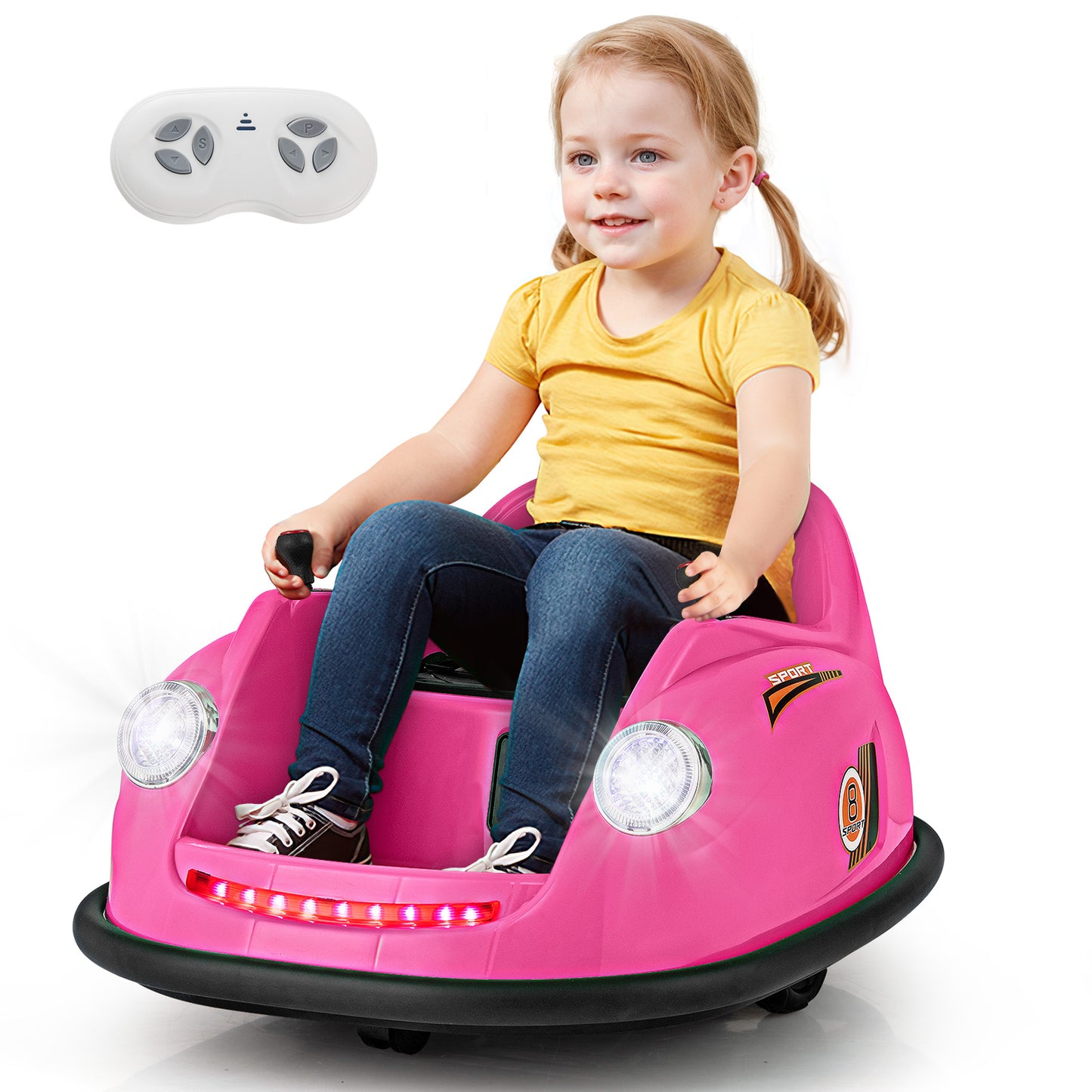 12V Electric Kids Ride on Bumper Car Battery Powered Bumping Car with Remote Control-Pink - Pink