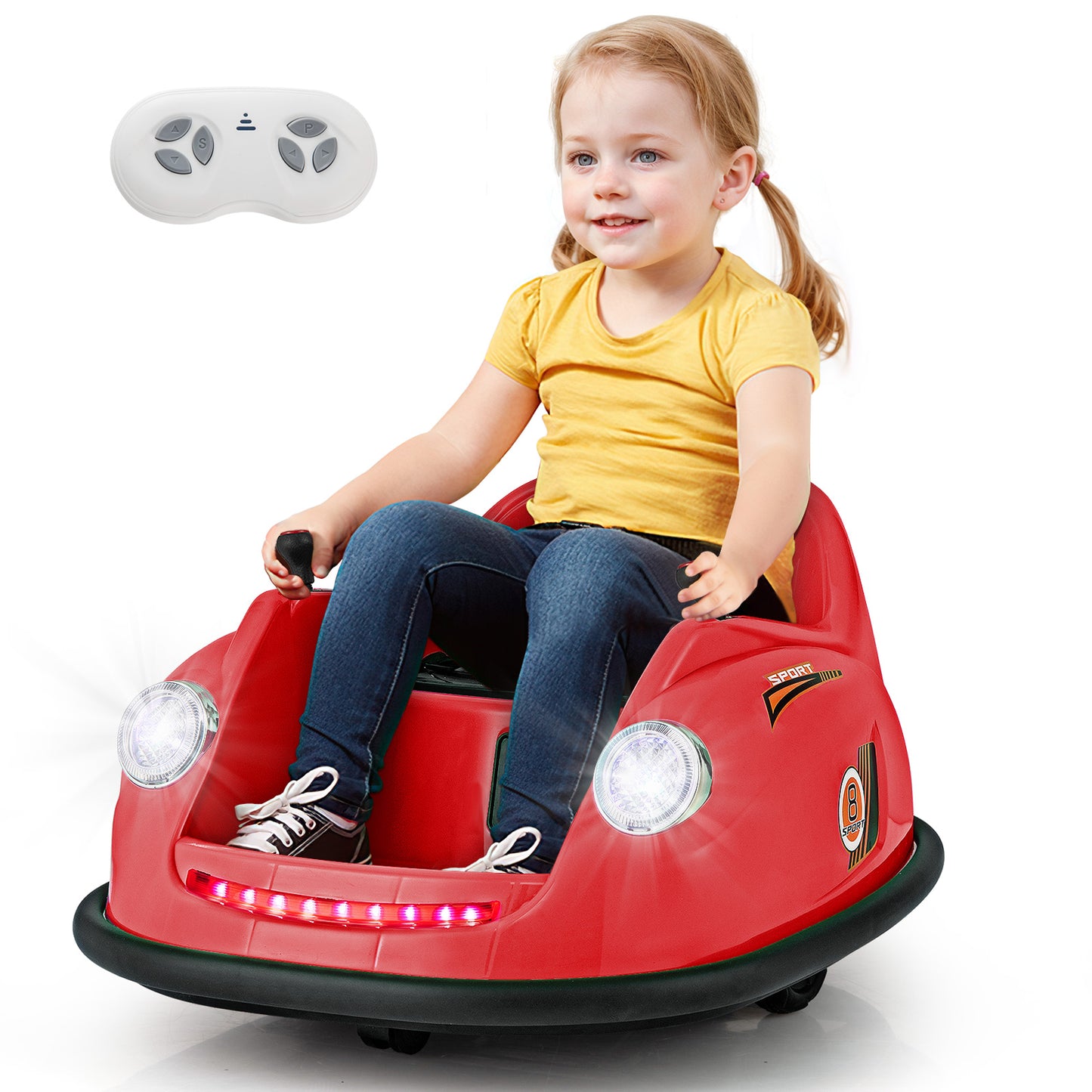 12V Electric Kids Ride on Bumper Car Battery Powered Bumping Car with Remote Control-Pink - Red
