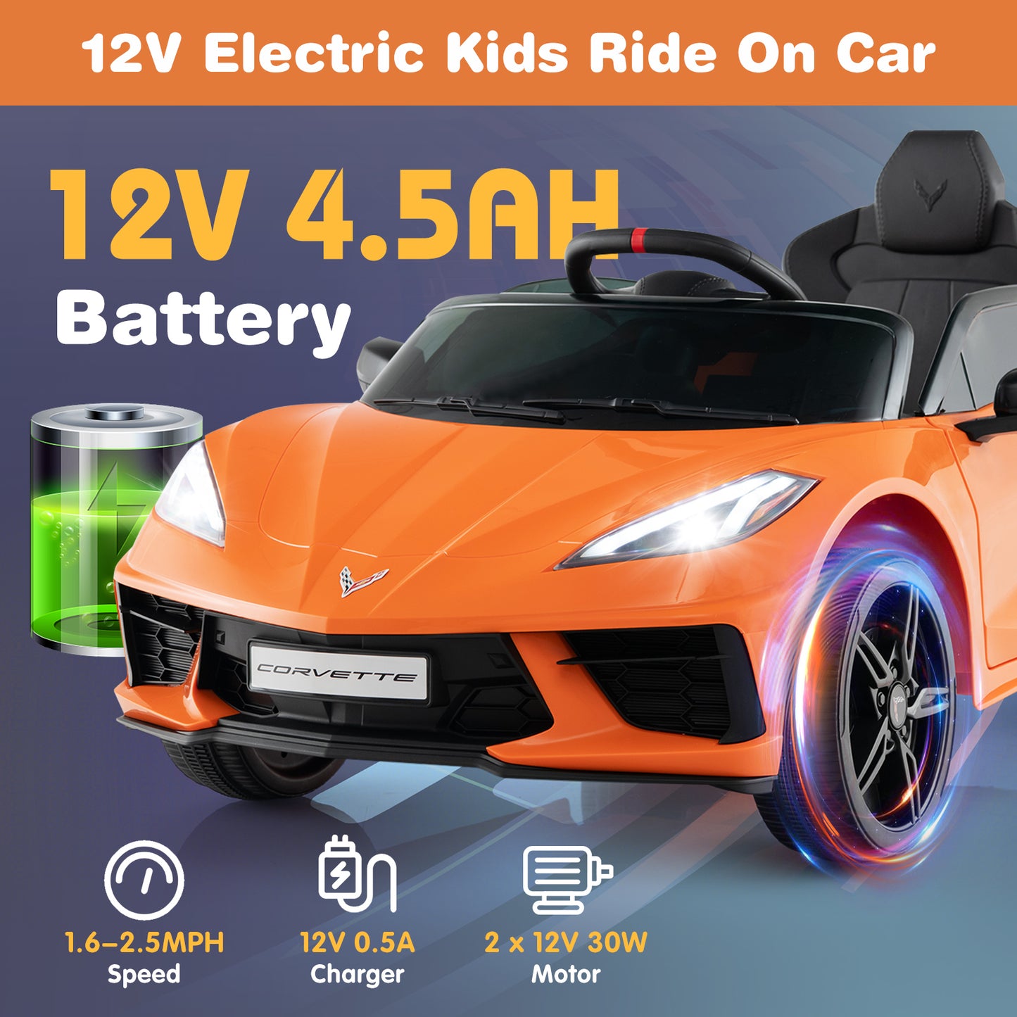 12V Electric Kids Ride On Car Licensed Chevrolet Corvette C8 with Remote Control Ages 3+ Years Old