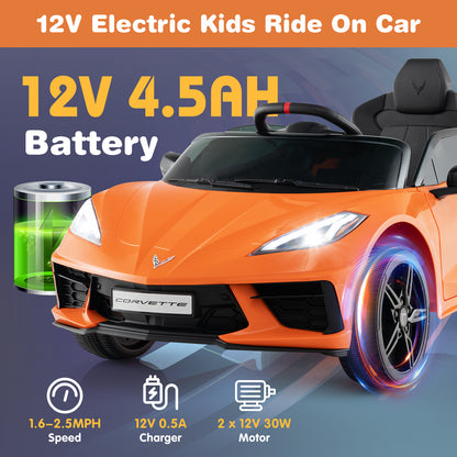 12V Electric Kids Ride On Car Licensed Chevrolet Corvette C8 with Remote Control Ages 3+ Years Old