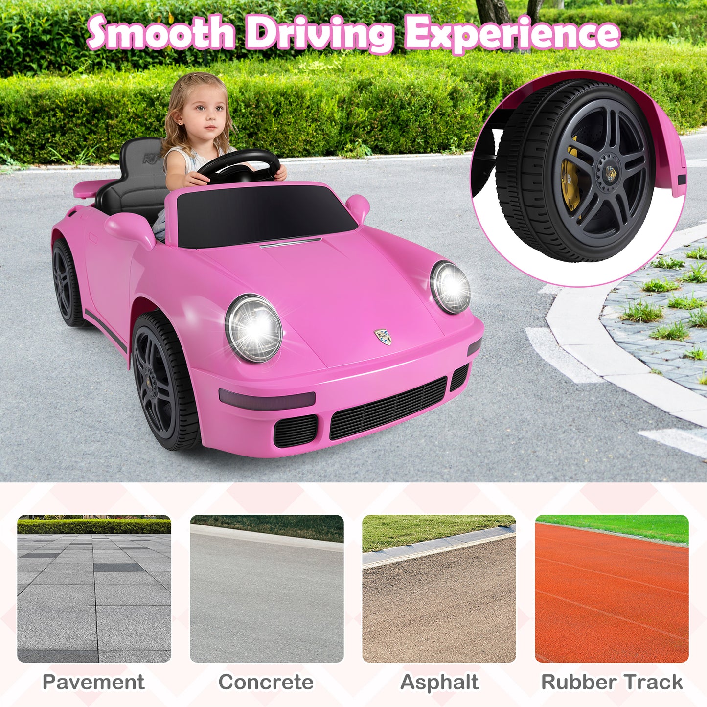 12V Electric Ride On Car Licensed RUF¬†CTR with Remote Control and Music-Pink