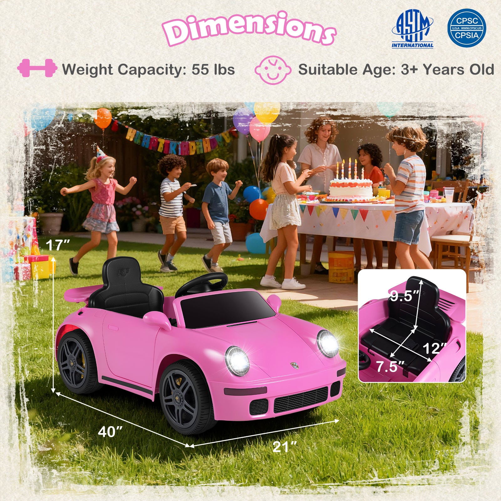 12V Electric Ride On Car Licensed RUF¬†CTR with Remote Control and Music-Pink