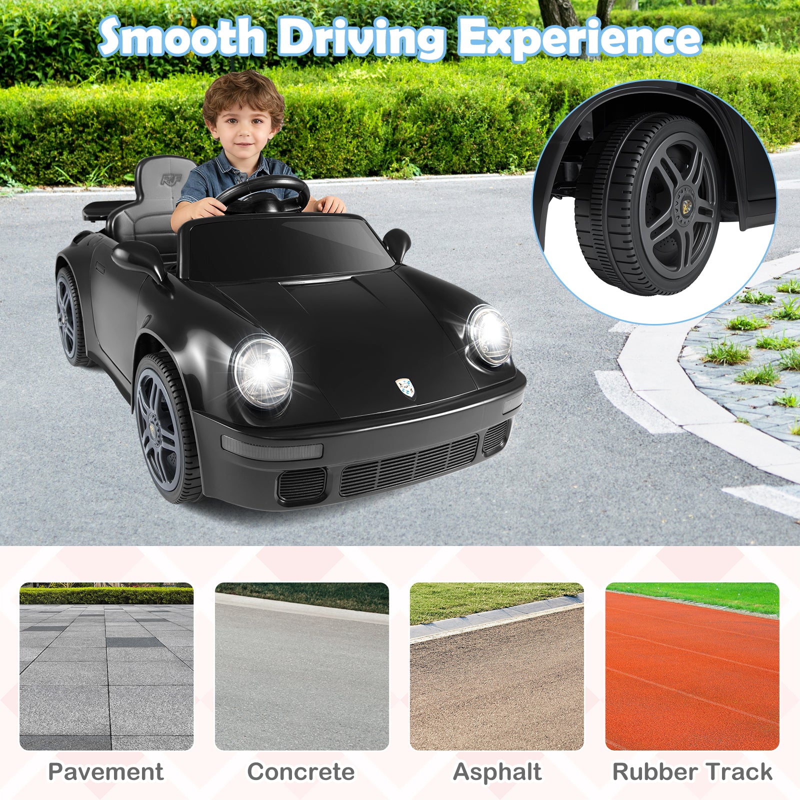12V Electric Ride On Car Licensed RUF¬†CTR with Remote Control and Music-Black