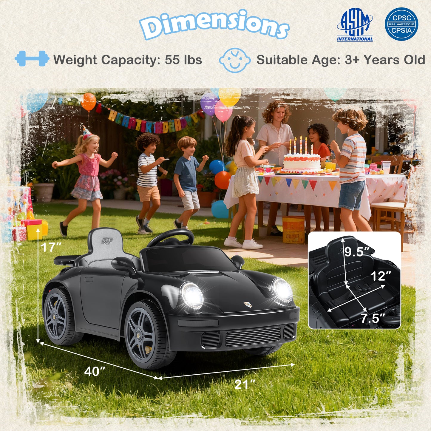 12V Electric Ride On Car Licensed RUF¬†CTR with Remote Control and Music-Black