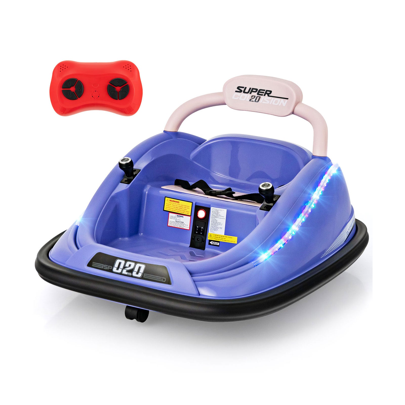 12V Kids Bumper Car Ride on Toy with Remote Control and 360 Degree Spin Rotation-Blue - Purple