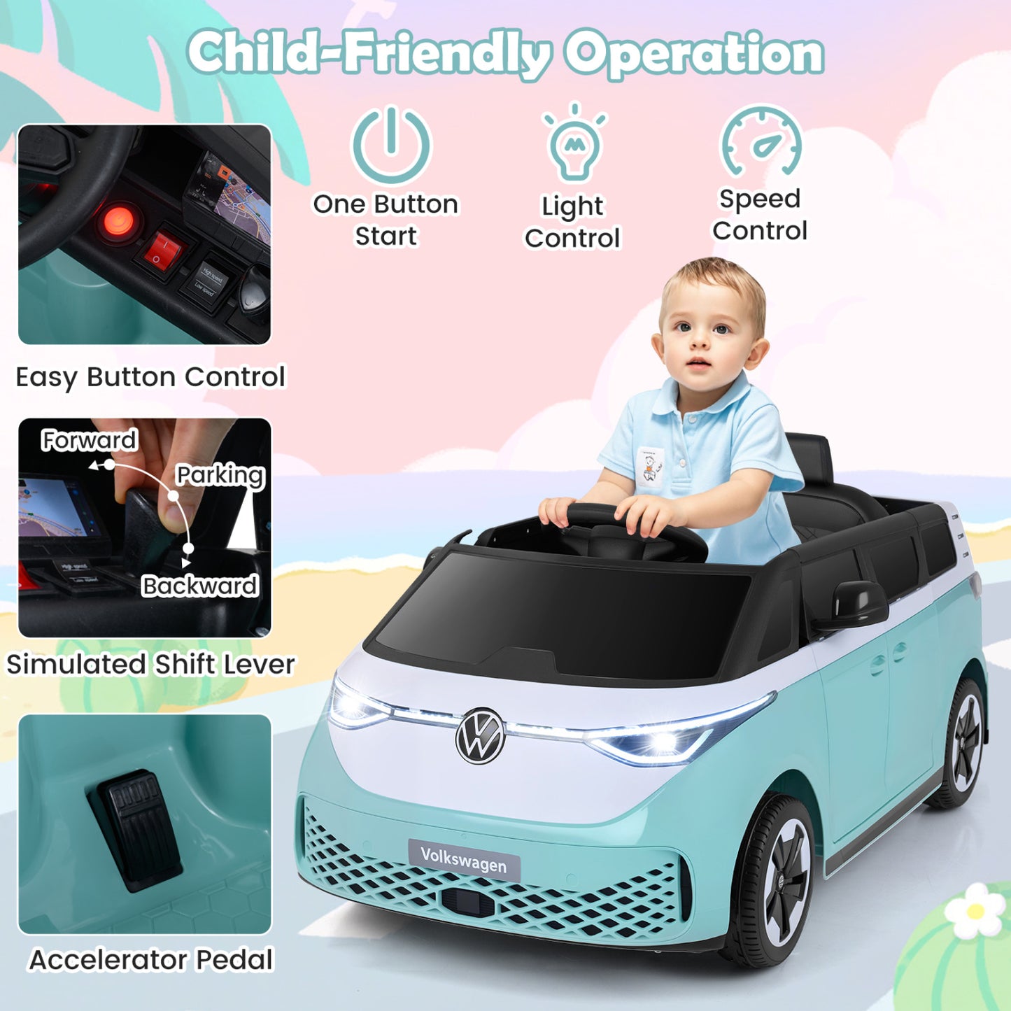 12V Electric Ride-On VW Bus with Remote Control & Music