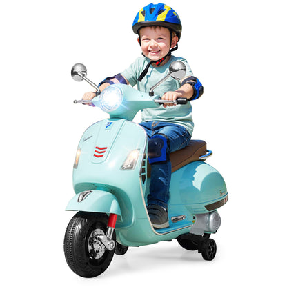 12V Kids Electric Motorcycle Licensed VESPA with Music and Training Wheels-Green