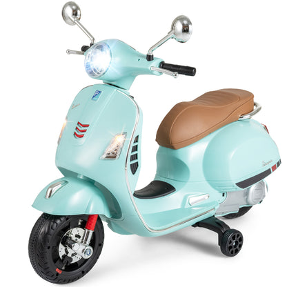 12V Kids Electric Motorcycle Licensed VESPA with Music and Training Wheels-Green
