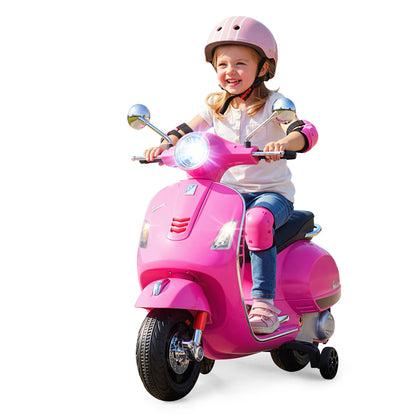 12V Kids Electric Motorcycle Licensed VESPA with Music and Training Wheels-Pink