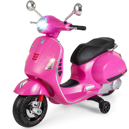 12V Kids Electric Motorcycle Licensed VESPA with Music and Training Wheels-Pink
