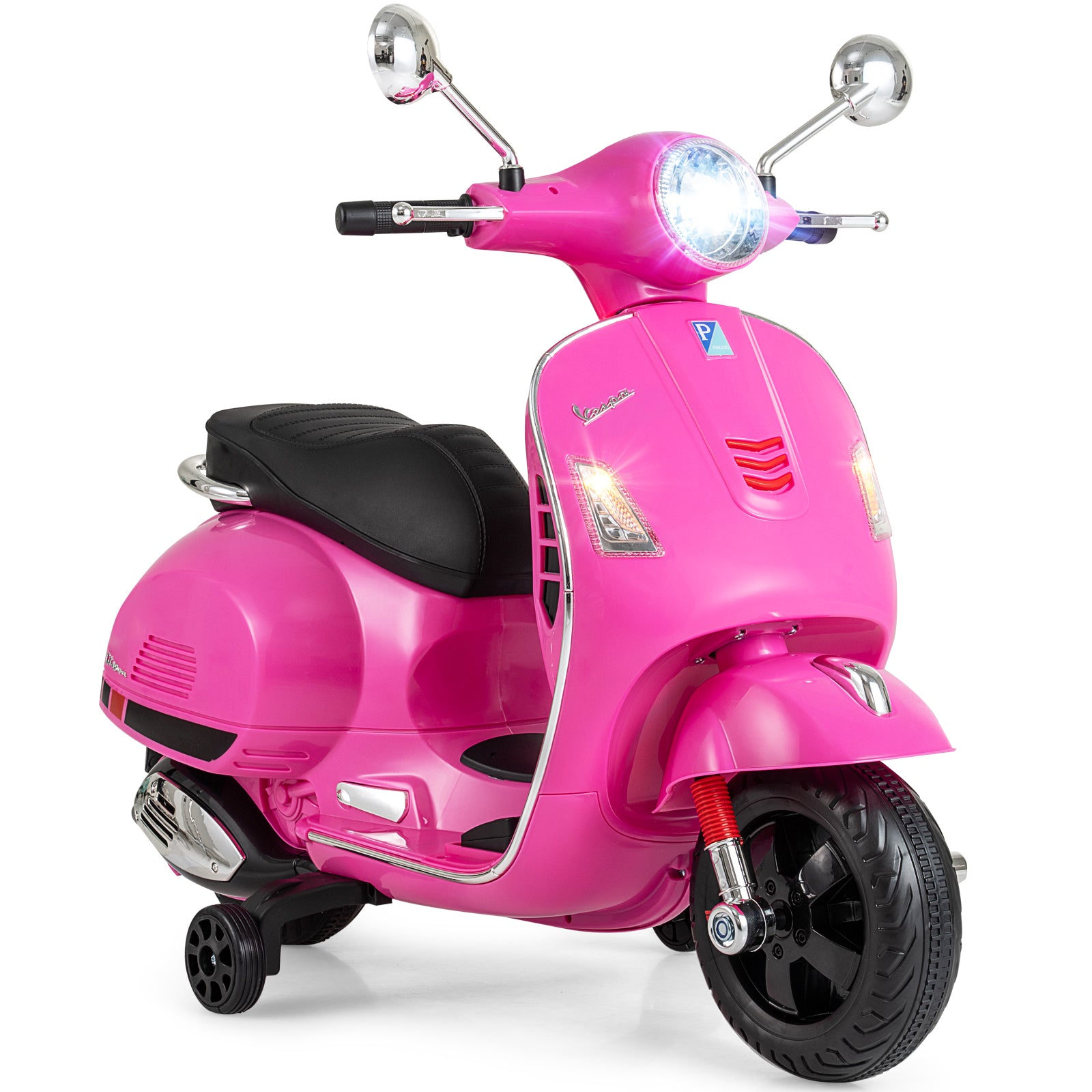 12V Kids Electric Motorcycle Licensed VESPA with Music and Training Wheels-Pink