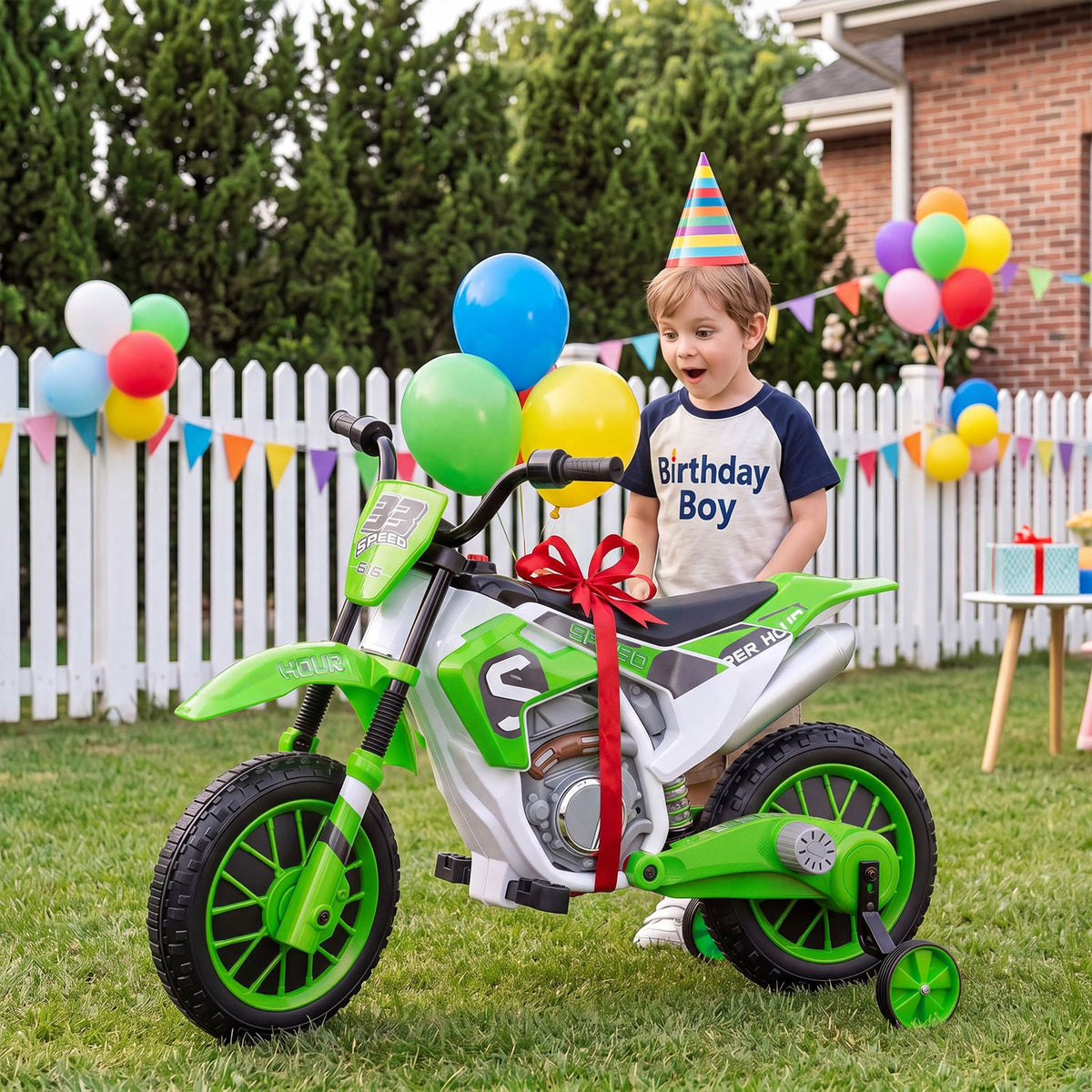 12V Kids Motorcycle with Training Wheels and Spring Suspension