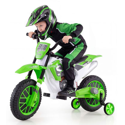 12V Kids Motorcycle with Training Wheels and Spring Suspension