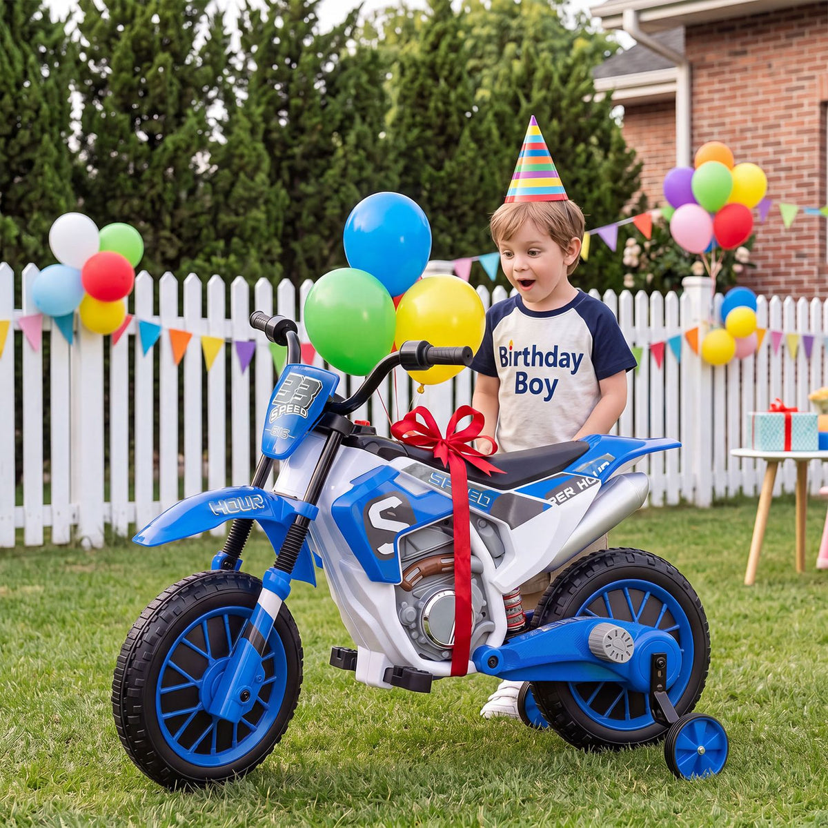 12V Kids Motorcycle with Training Wheels and Spring Suspension