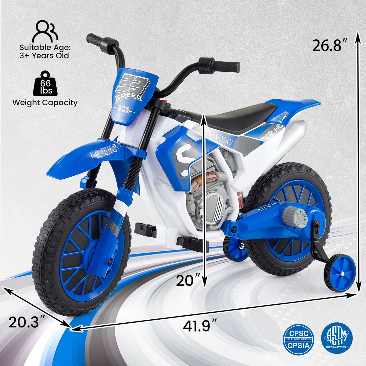 12V Kids Motorcycle with Training Wheels and Spring Suspension