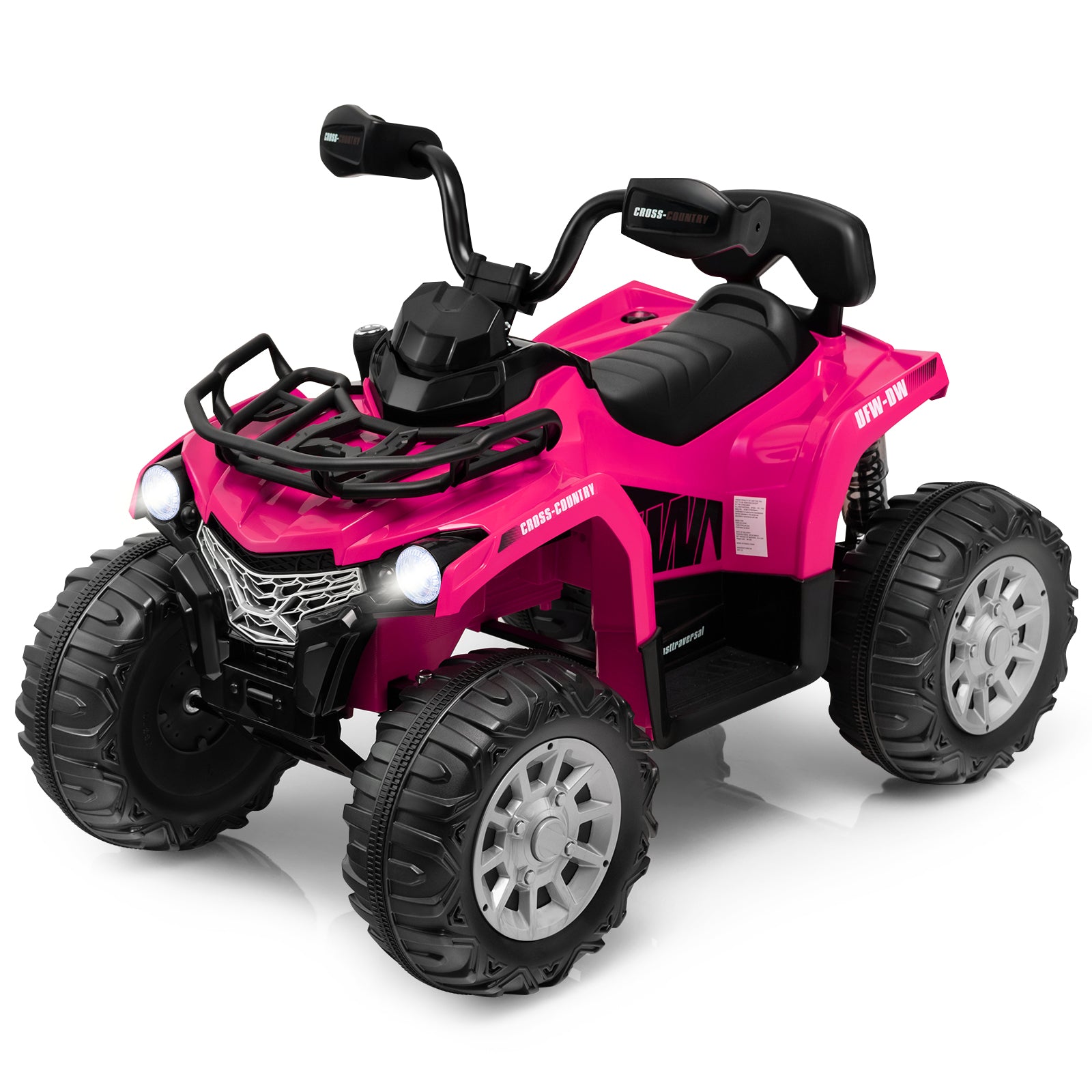 12V Kids Ride On ATV 4 Wheeler with MP3 and Headlights-Solid Black - Pink