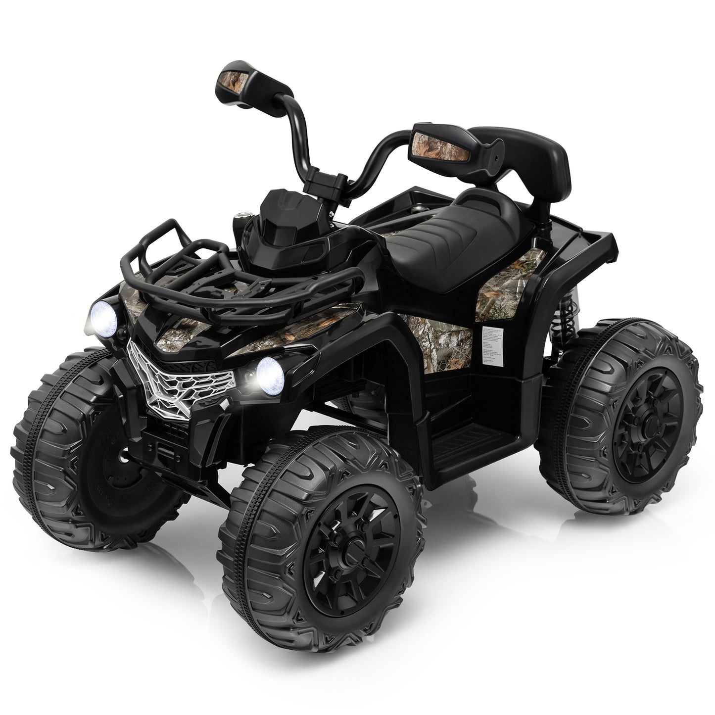 12V Kids Ride On ATV 4 Wheeler with MP3 and Headlights-Solid Black - Black