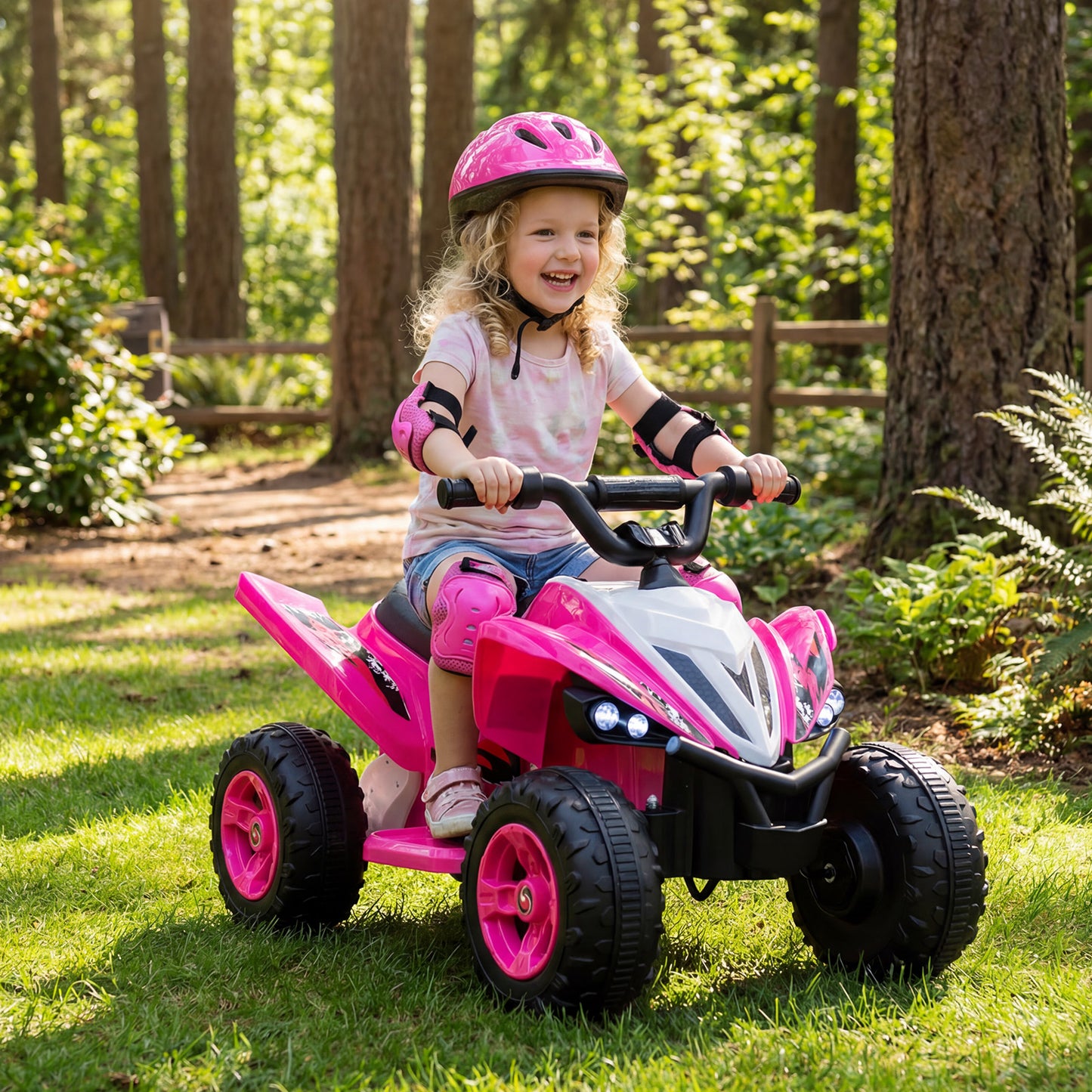 12V Kids Ride On ATV 4-Wheeler Quad with LED Lights and 7 mph Max Speed-Pink