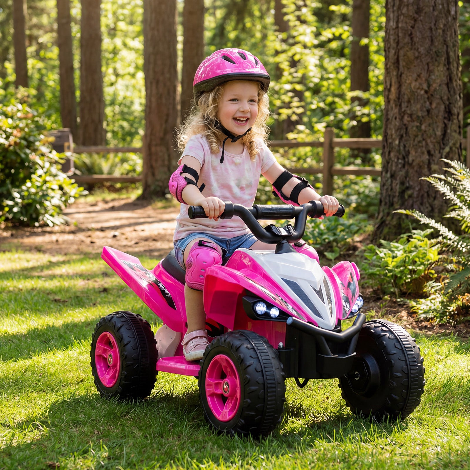 12V Kids Ride On ATV 4-Wheeler Quad with LED Lights and 7 mph Max Speed-Pink