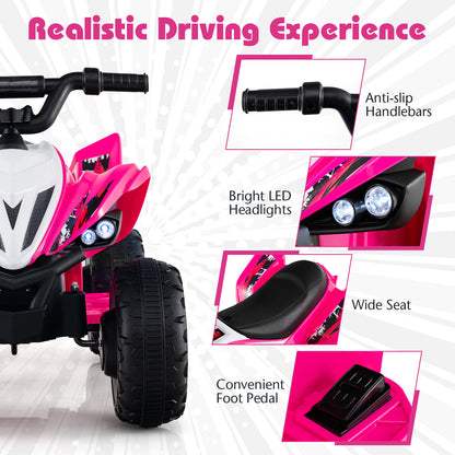 12V Kids Ride On ATV 4-Wheeler Quad with LED Lights and 7 mph Max Speed-Pink