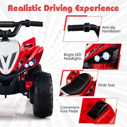 12V Kids Ride On ATV 4-Wheeler Quad with LED Lights and 7 mph Max Speed-Red