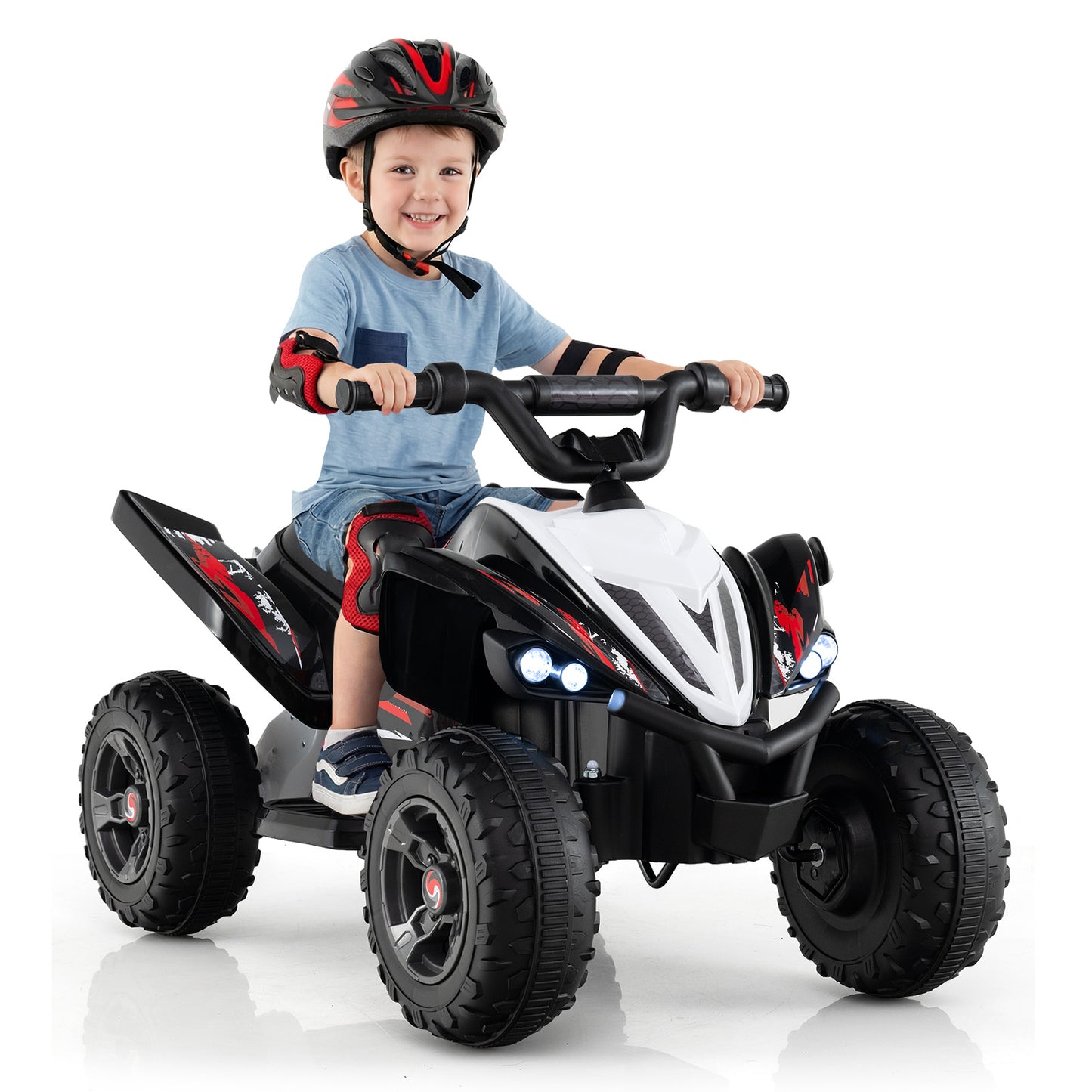 12V Kids Ride On ATV 4-Wheeler Quad with LED Lights and 7 mph Max Speed-Black