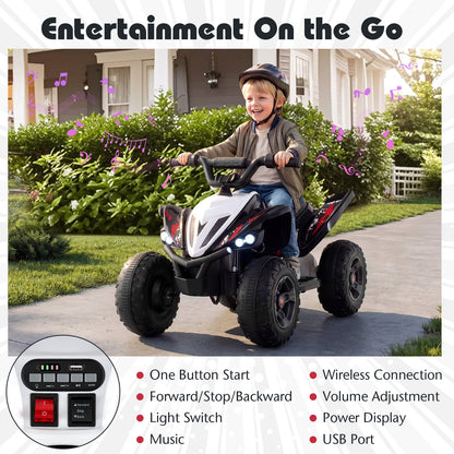 12V Kids Ride On ATV 4-Wheeler Quad with LED Lights and 7 mph Max Speed-Black
