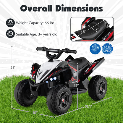 12V Kids Ride On ATV 4-Wheeler Quad with LED Lights and 7 mph Max Speed-Black