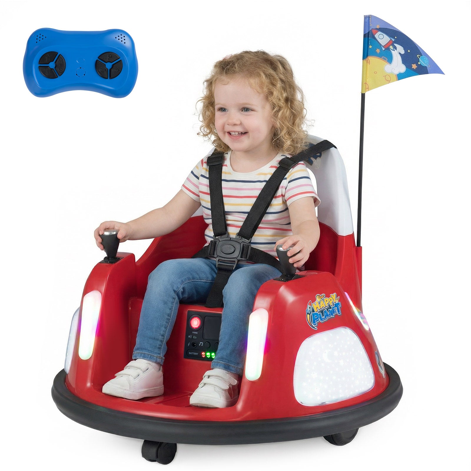 12V Kids Ride On Bumper Car with Remote Control and Flashing Lights-Red
