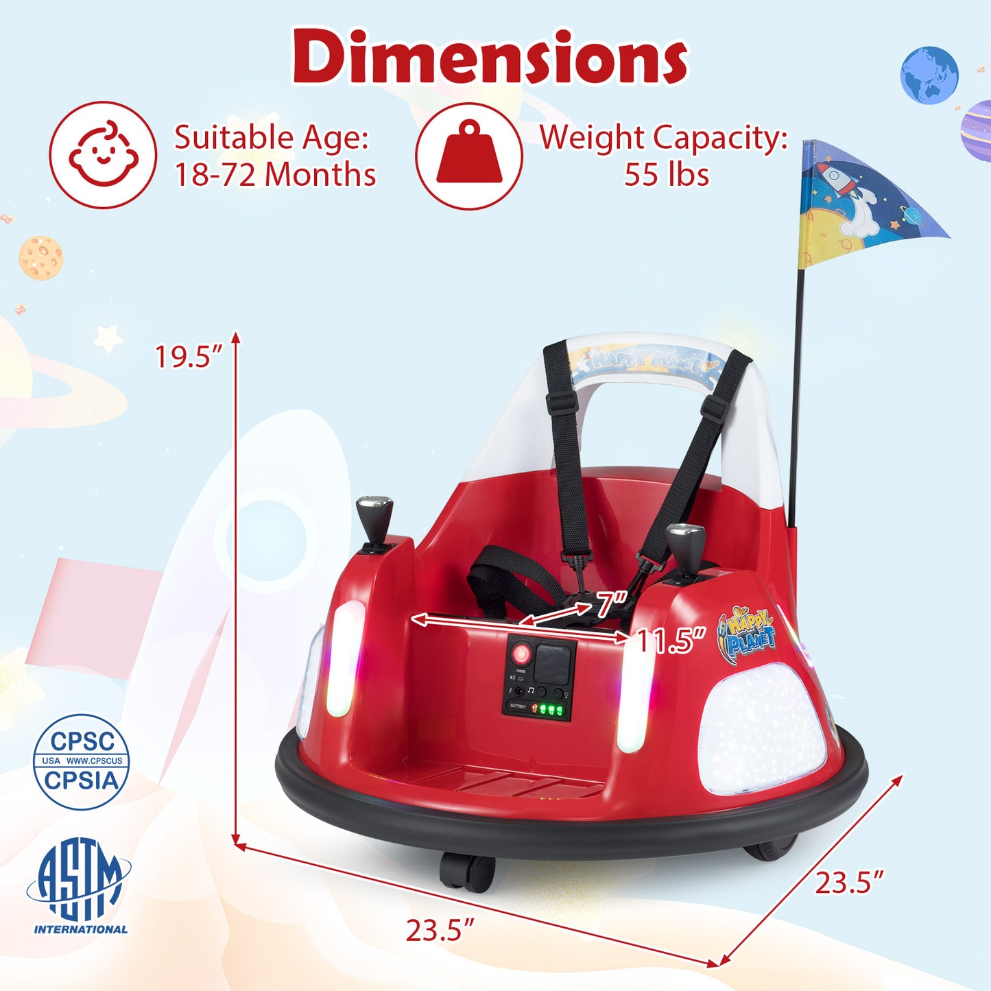 12V Kids Ride On Bumper Car with Remote Control and Flashing Lights-Red