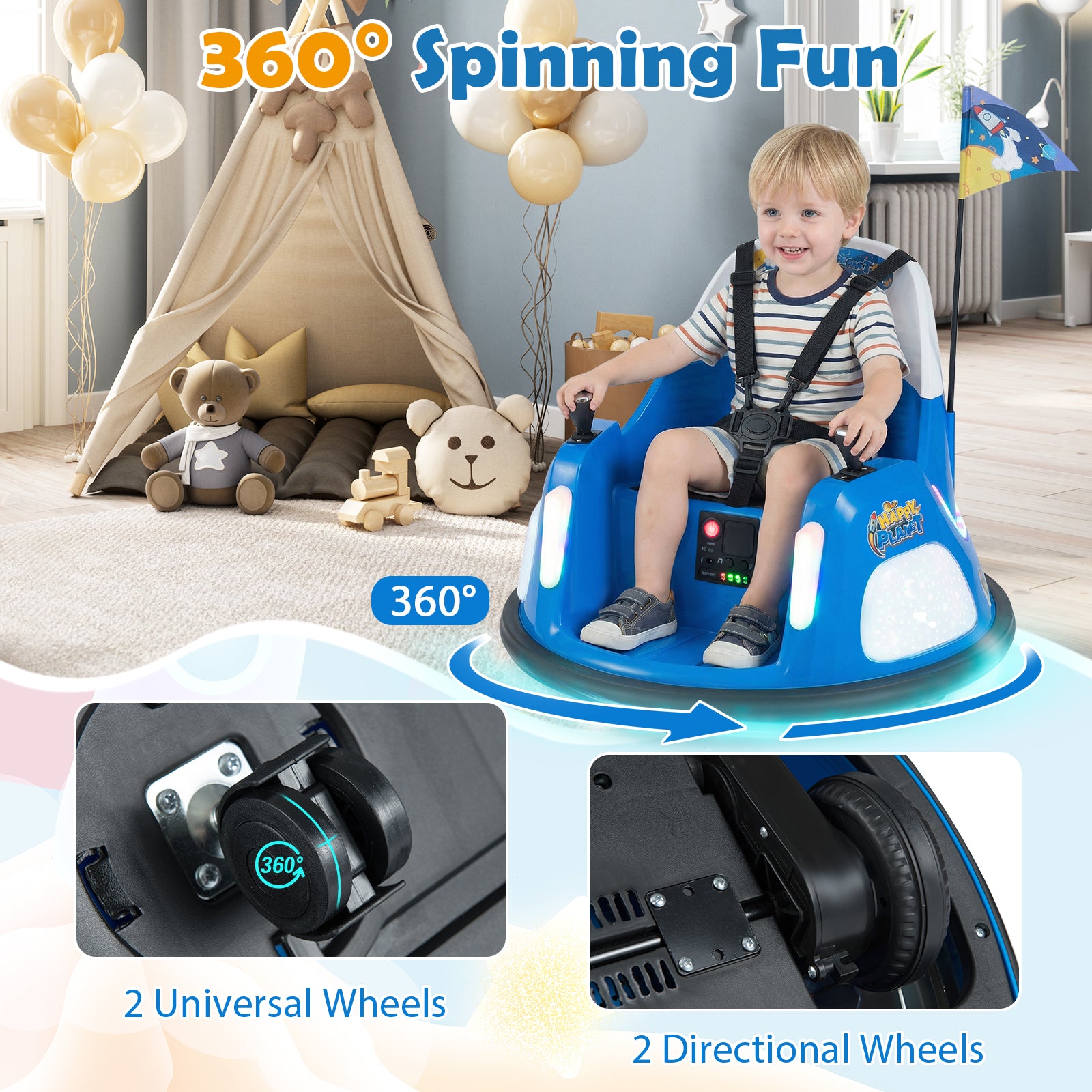 12V Kids Ride On Bumper Car with Remote Control and Flashing Lights-Blue