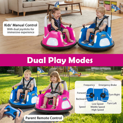 12V Kids Ride On Bumper Car with Remote Control and Flashing Lights-Pink