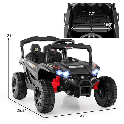 12V Kids Ride On Car UTV Electric Vehicle with LED Lights Music and Horn-Black