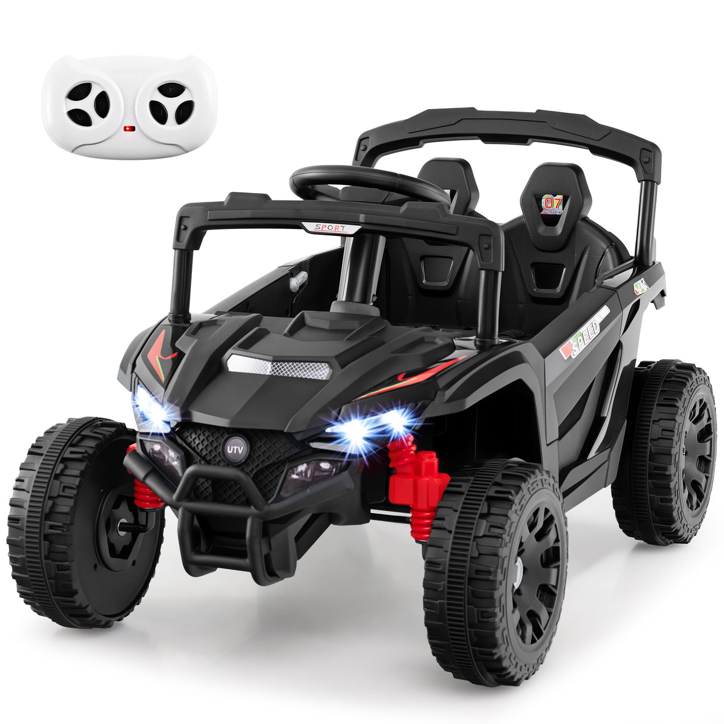 12V Kids Ride On Car UTV Electric Vehicle with LED Lights Music and Horn-Black