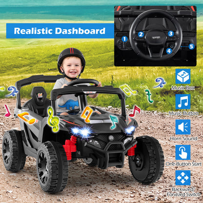 12V Kids Ride On Car UTV Electric Vehicle with LED Lights Music and Horn-Black