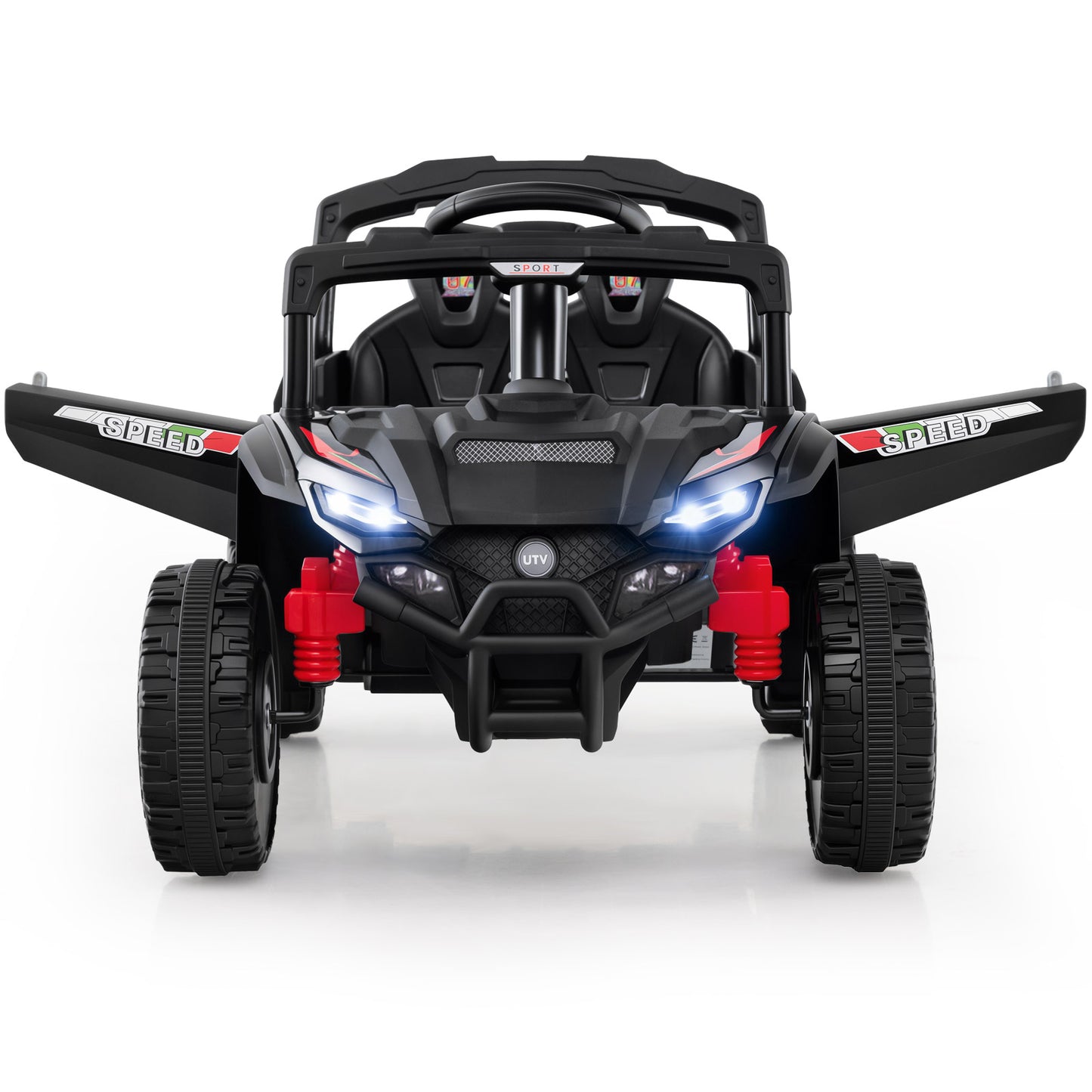 12V Kids Ride On Car UTV Electric Vehicle with LED Lights Music and Horn-Black