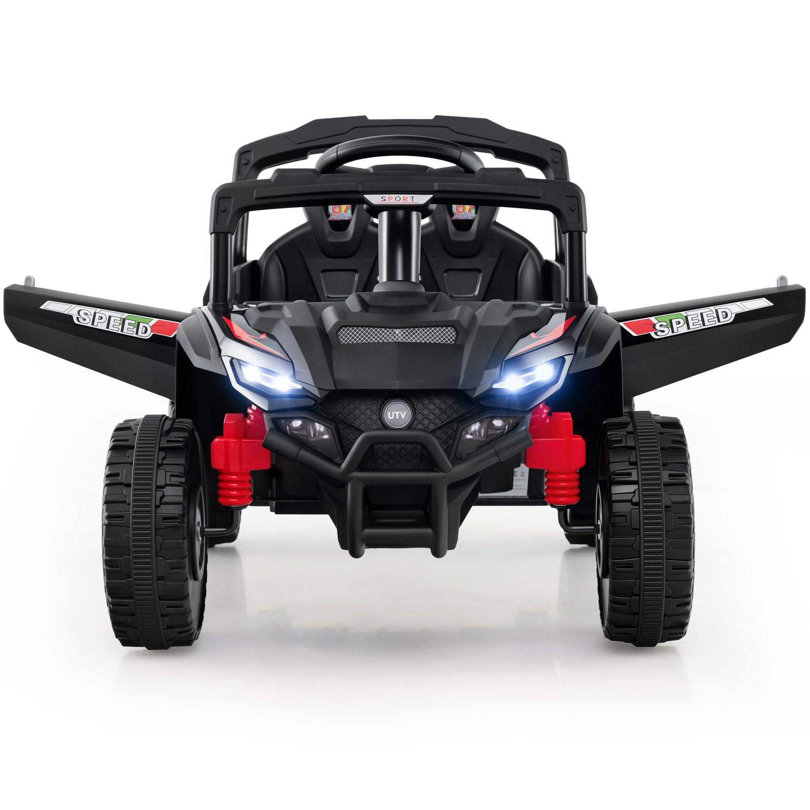 12V Kids Ride On Car UTV Electric Vehicle with LED Lights Music and Horn-Black