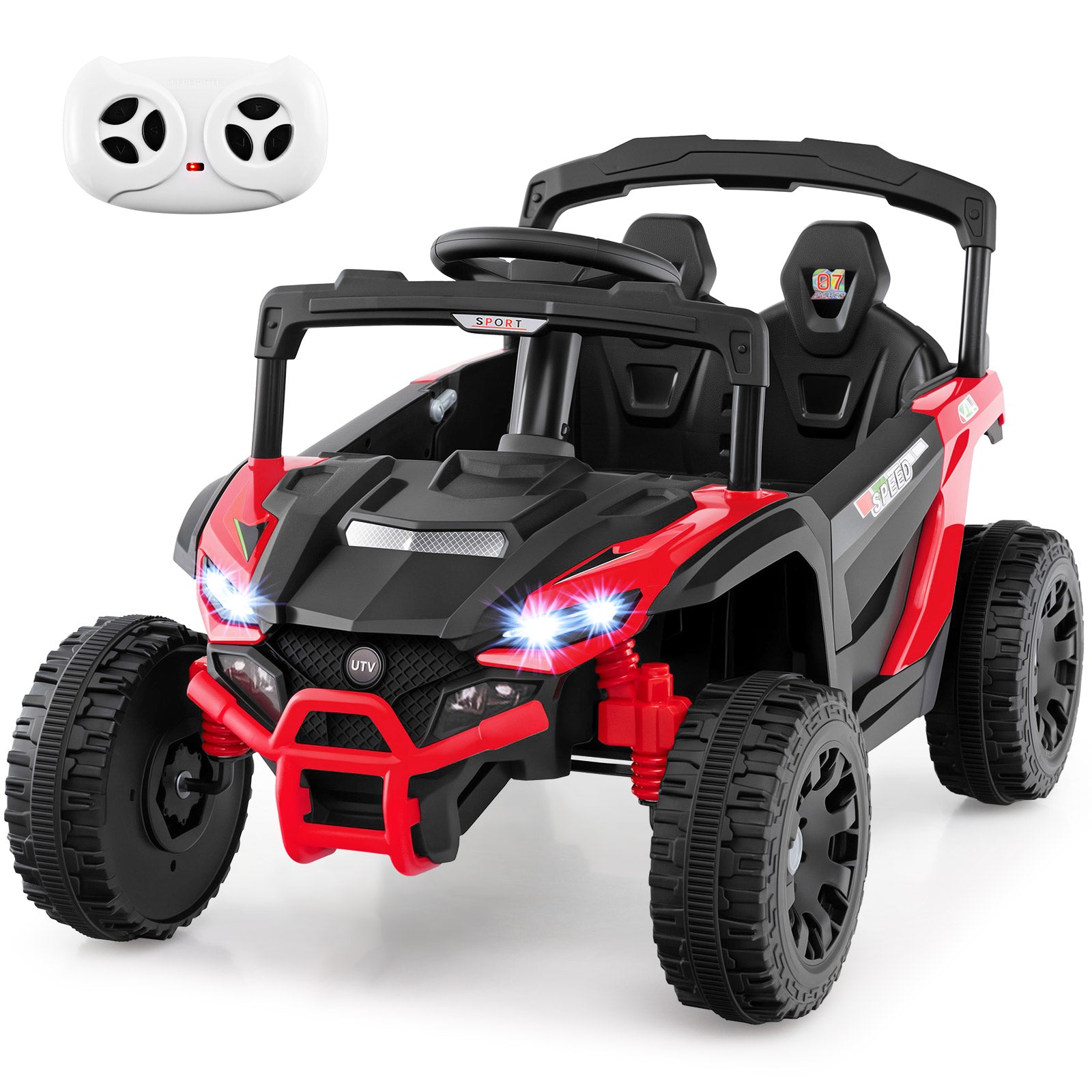 12V Kids Ride On Car UTV Electric Vehicle with LED Lights Music and Horn-Red