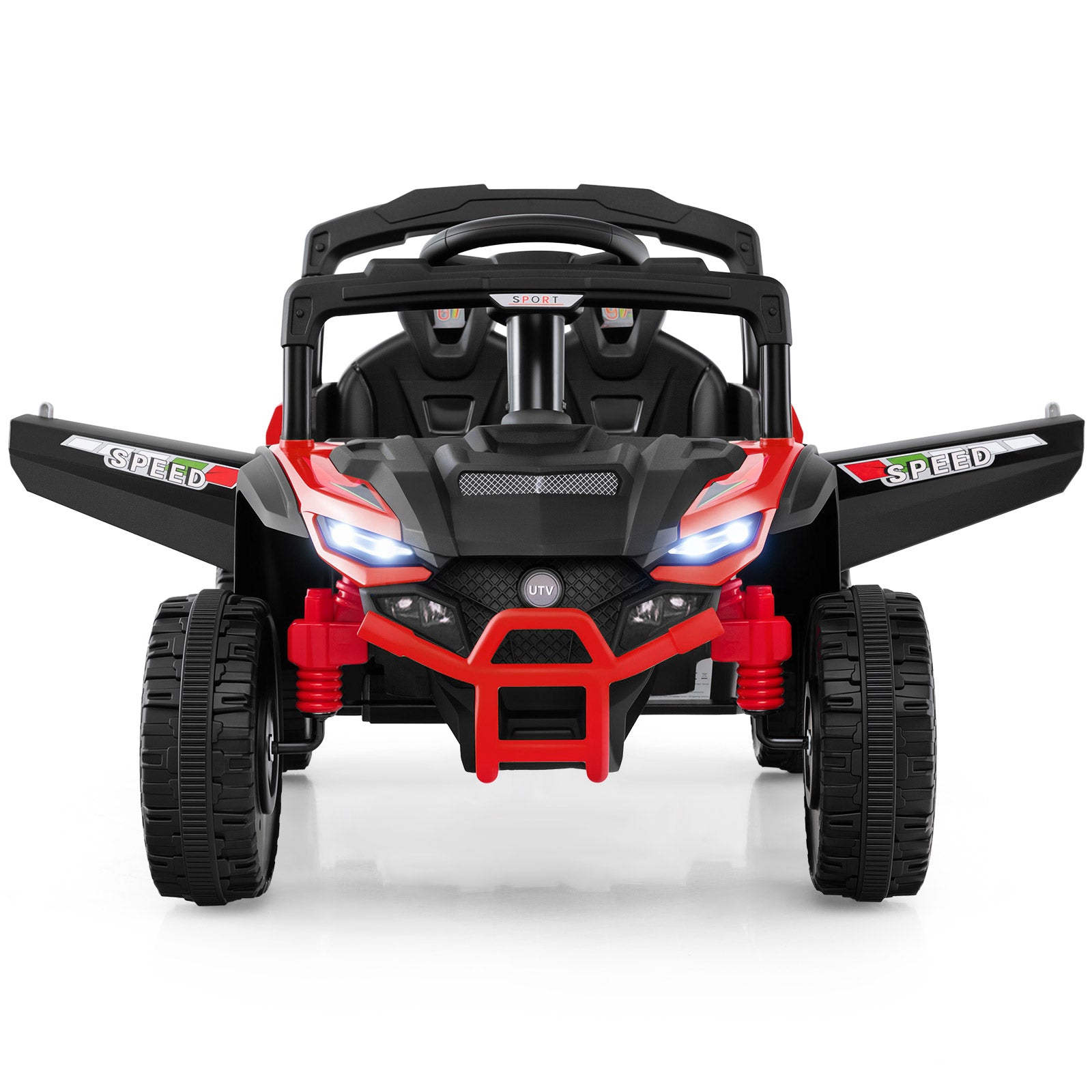 12V Kids Ride On Car UTV Electric Vehicle with LED Lights Music and Horn-Red