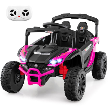 12V Kids Ride On Car UTV Electric Vehicle with LED Lights Music and Horn-Hot Pink